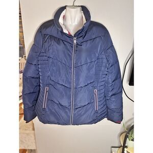 EUC Tommy Hilfiger Women's Large Navy Blue Full Zip Cozy‎ Puffer Coat
